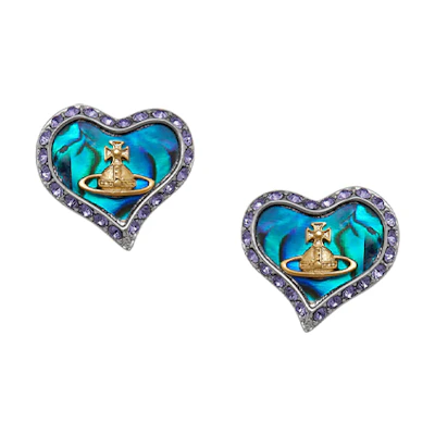(Women) Vivienne Westwood Petra Heart Pearl Stud Earrings Blue Shell/Blue Diamond Women 6201007402P436