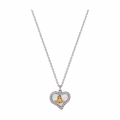 (Women) Vivienne Westwood Petra Pearl Heart Pendant Saturn Logo Necklace White/Silver 6302010302P324P324