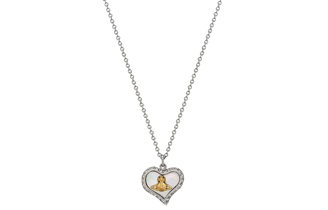 (Women) Vivienne Westwood Petra Pearl Heart Pendant Saturn Logo Necklace White/Silver 6302010302P324P324 圖 2