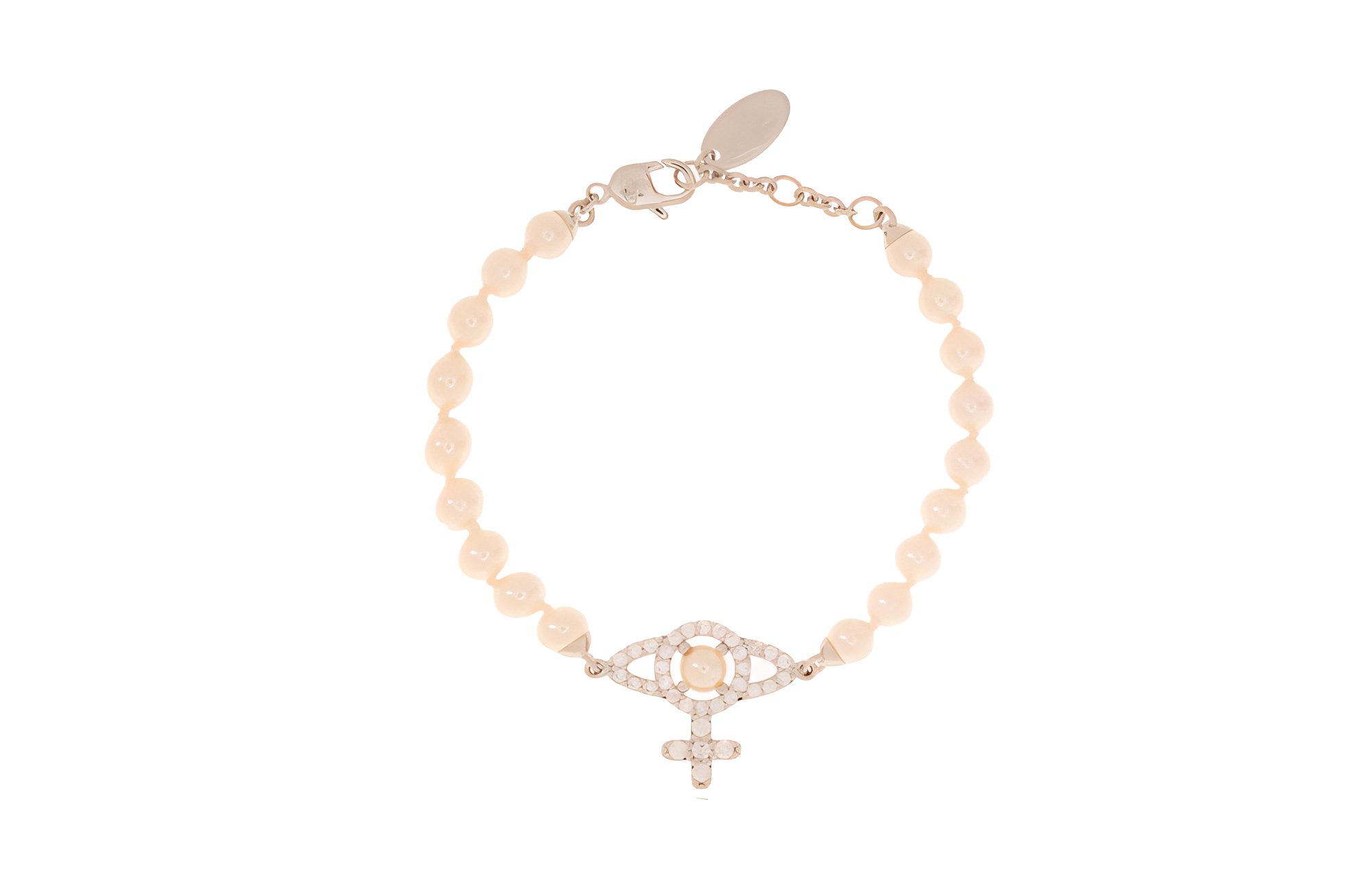 (Women) Vivienne Westwood Pink Lobster Clasp Adjustable Brass Pearl Bracelet for Women 6103007R02P373SM