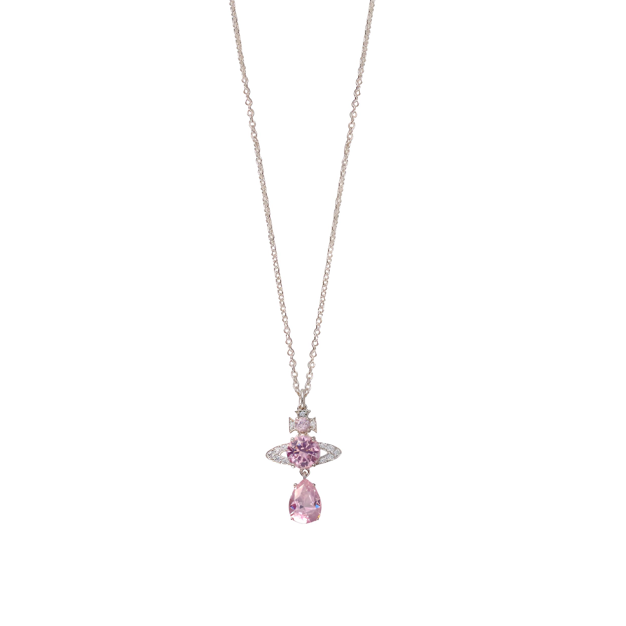 (Women) Vivienne Westwood Pink Pear-Shaped Crystal Pendant Brass Necklace for Women. 6302030202P354P354