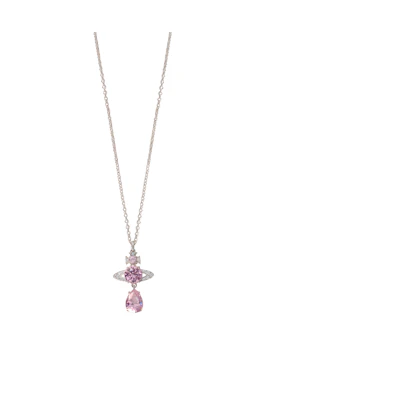 (Women) Vivienne Westwood Pink Pear-Shaped Crystal Pendant Brass Necklace for Women. 6302030202P354P354