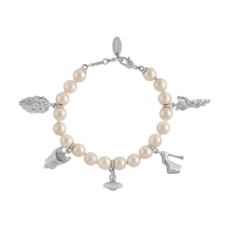 (Women) Vivienne Westwood Polished Brass Glass Pearl Bracelet Silver for Women. 6103008D-02P103