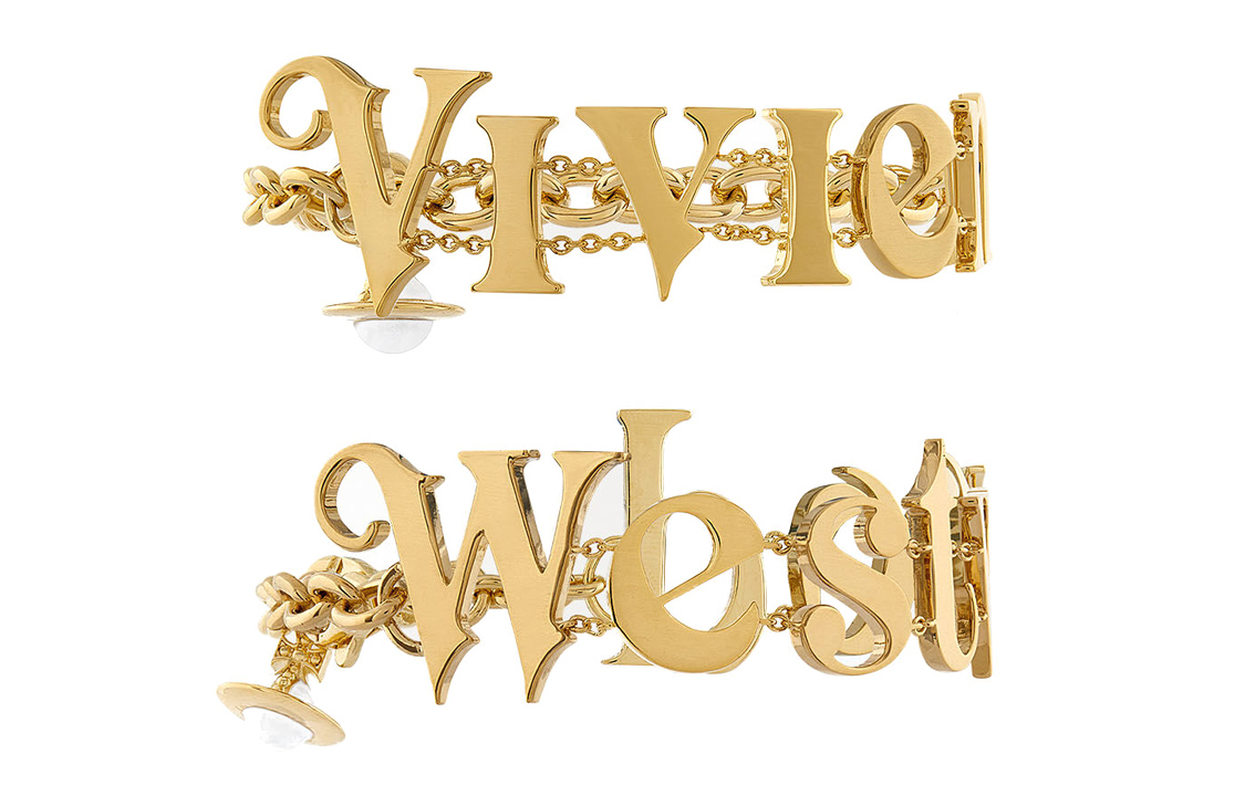(Women) Vivienne Westwood Raimunda Twin Brass Letter Gold Bracelet for Women. 8050889646020