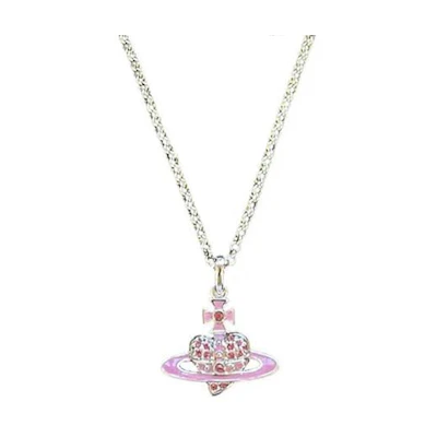 (Women) Vivienne Westwood Reverse Heart Saturn Necklace - Women’s Silver/Pink. 6302039O02P256CN