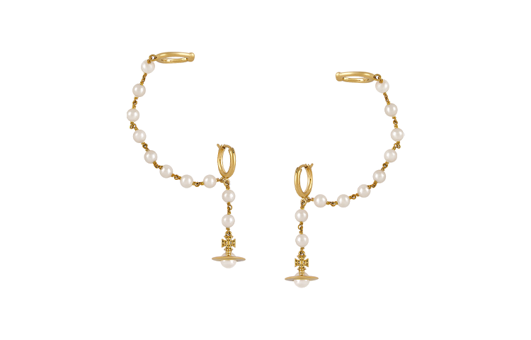 (Women) Vivienne Westwood Samara Symmetric Swarovski Pearl Earrings Gold for Women 6202015702R107R107
