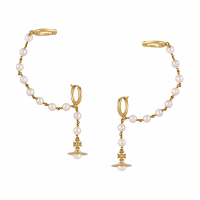 (Women) Vivienne Westwood Samara Symmetric Swarovski Pearl Earrings Gold for Women 6202015702R107R107