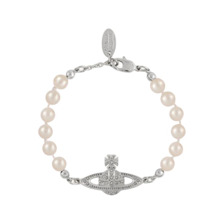 (Women) Vivienne Westwood Saturn Motif Brass Glass Pearl Bracelet Silver - . 8050889140030SS24