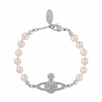 (Women) Vivienne Westwood Saturn Motif Brass Glass Pearl Bracelet Silver - . 8050889140030SS24