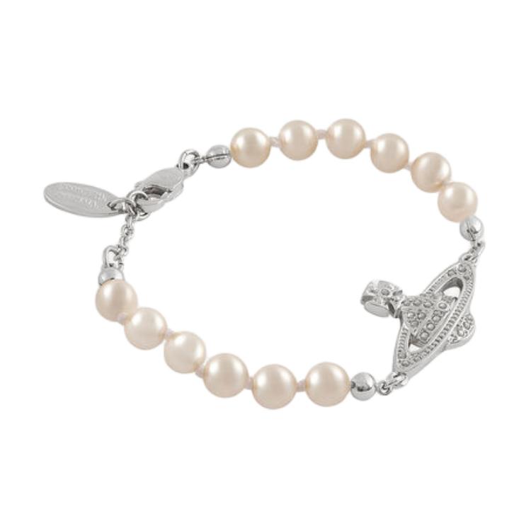 Lookbook (W) 薇薇安·魏斯伍德土星圖案黃銅玻璃珍珠手鍊銀色 8050889140030SS24