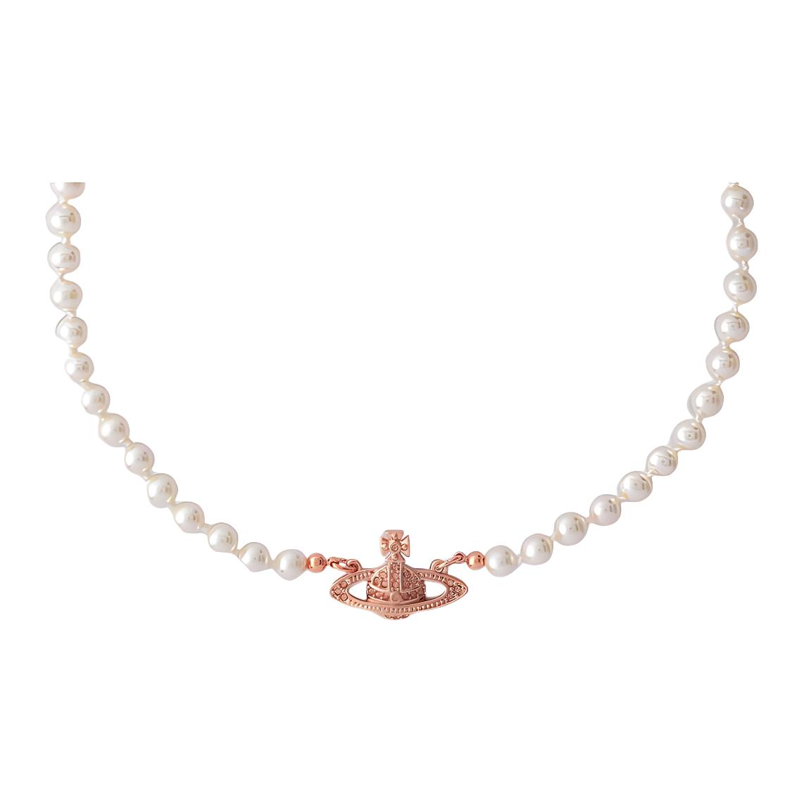(Women) Vivienne Westwood Saturn Orb Pearl Necklace Rose Gold for Women. 63030006G121G121