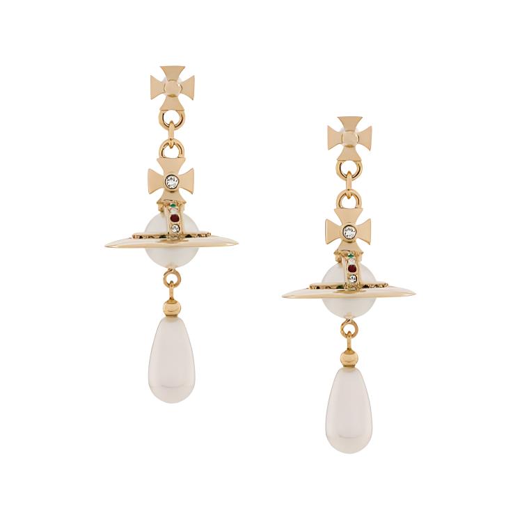 (Women) Vivienne Westwood Saturn Pearl Drop Earrings Gold Brass Crystal  Jewelry. 62020034R118R118
