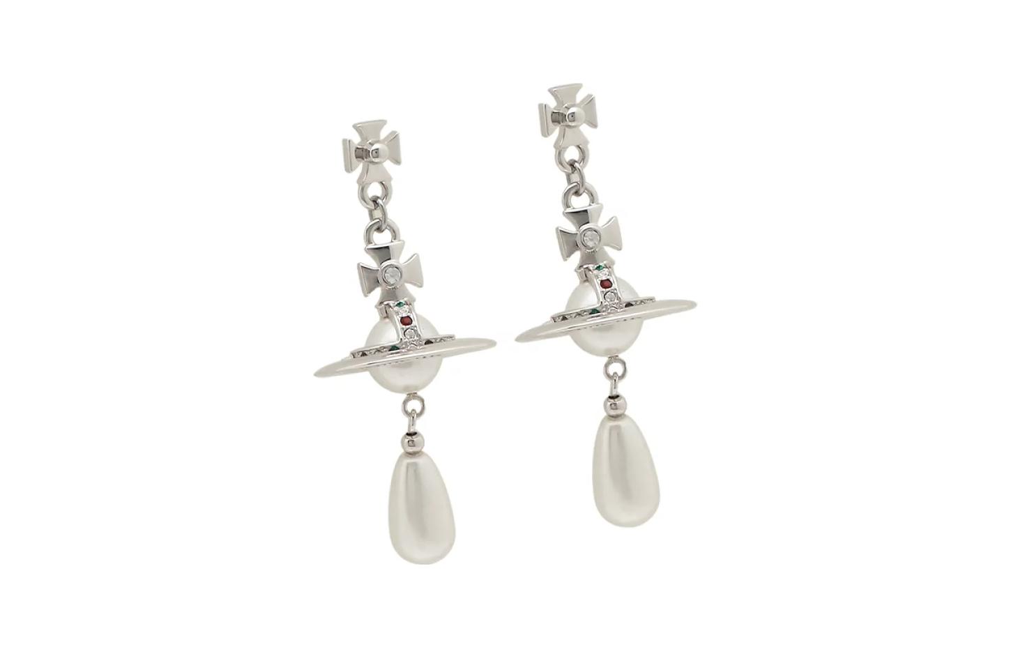 (Women) Vivienne Westwood Saturn Pearl Drop Earrings Silver  Jewelry. 62020034-W124-CN 圖 2