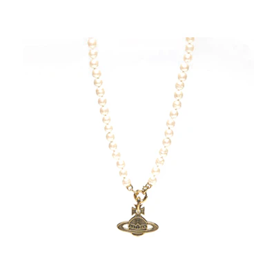 (Women) Vivienne Westwood Saturn Pendant Brass Necklace White 6301010X02R483IM