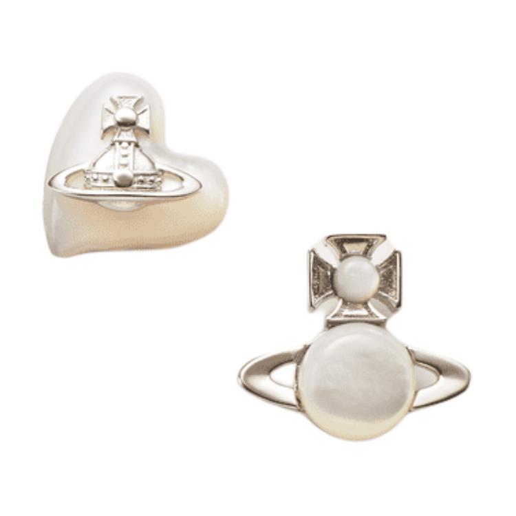 (Women) Vivienne Westwood Silver Saturn Logo Mother of Pearl  Earrings 6201034302p122im