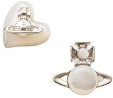 (Women) Vivienne Westwood Silver Saturn Logo Mother of Pearl Earrings 6201034302p122im (Women) Vivienne Westwood Silver Saturn Logo Mother of Pearl Earrings 6201034302p122im