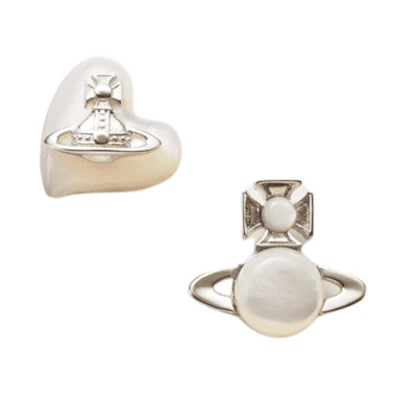 (Women) Vivienne Westwood Silver Saturn Logo Mother of Pearl Earrings 6201034302p122im