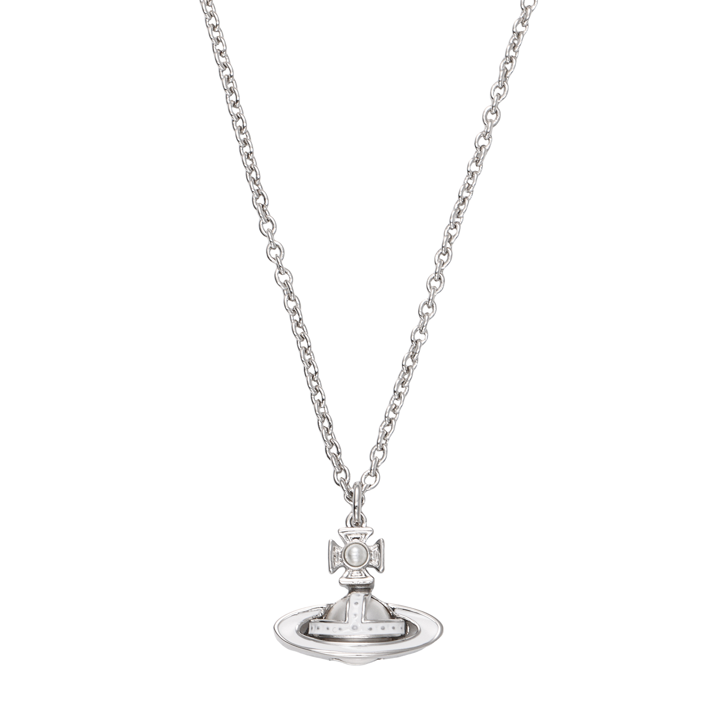 (Women) Vivienne Westwood Simonetta Bas Relief Pendant Necklace Silver/White Pearl Enamel 6302032202P113CNP113