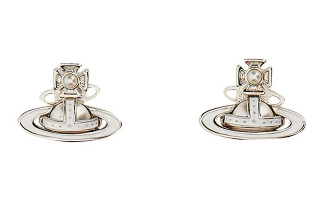 (Women) Vivienne Westwood Simonetta Elegant White Enamel Saturn Brass Earrings for Women. 6201026702P113CN