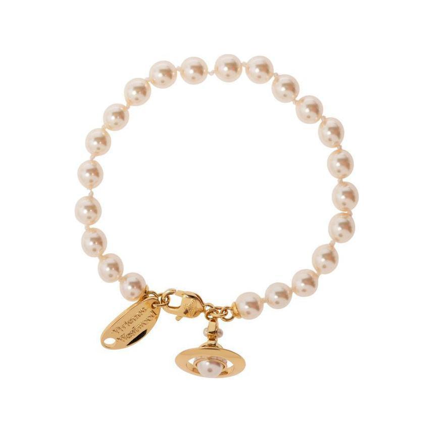 (Women) Vivienne Westwood Simonetta Pearl Bracelet  White Gold Logo Design 6102017402-R769