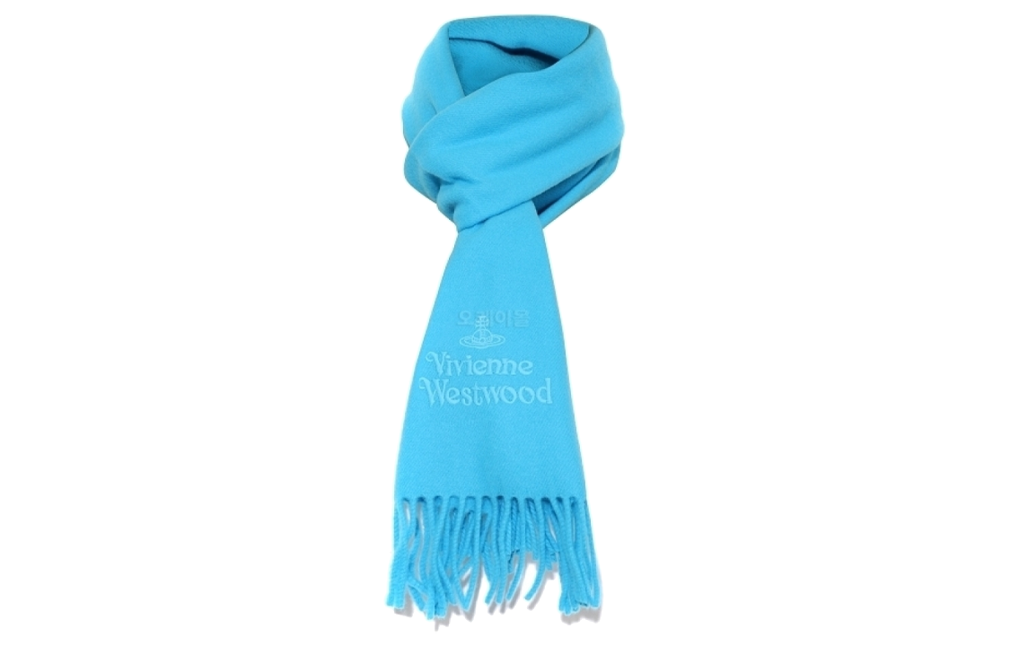 Order (W) Syal Vivienne Westwood Logo Solid dengan Rumbai Wanita - Biru. 81030007W00Q7K403