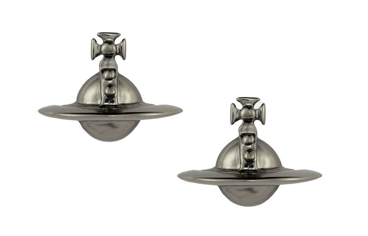 (Women) Vivienne Westwood Solid Orb 3D Button Saturn Brass Earrings -  Dark Gray 62010038S001S001