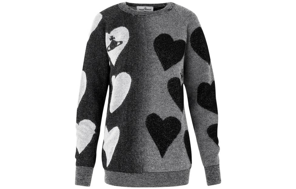 (Women) Vivienne Westwood SS23  Black Knit Sweater with Colorblock Heart Design 38030019Y000OO206
