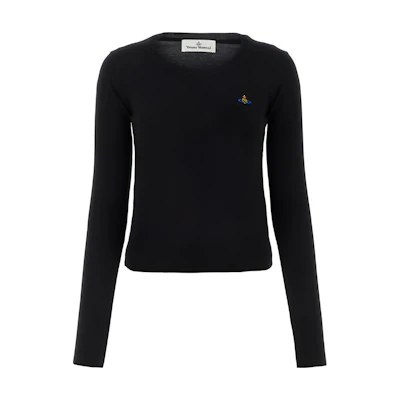 (Women) Vivienne Westwood SS23 Black Solid Color Crewneck Long Sleeve Sweater. 1803002SY0010N401