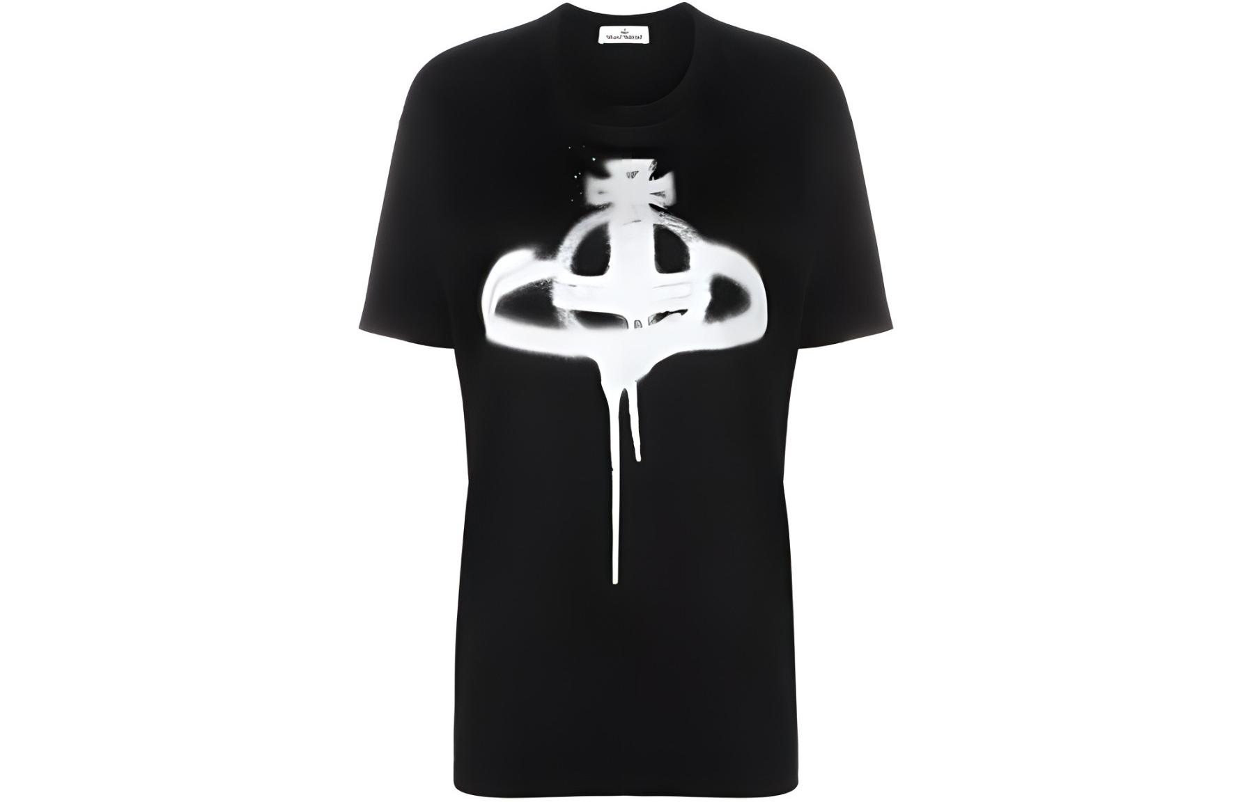 (Women) Vivienne Westwood SS23  Black Spray Saturn Print Crewneck T-Shirt. 3G010011J001MGON401