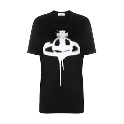 (Women) Vivienne Westwood SS23 Black Spray Saturn Print Crewneck T-Shirt. 3G010011J001MGON401