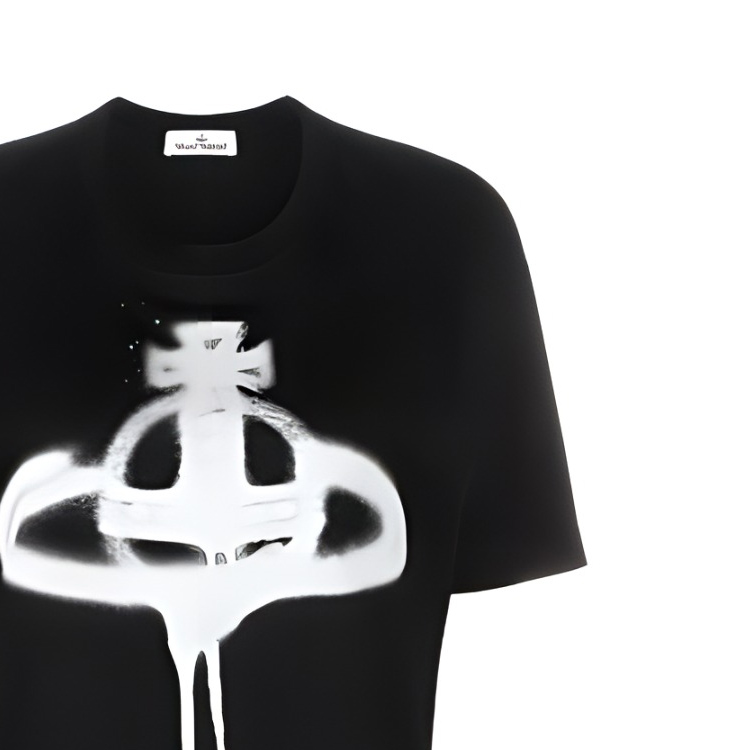 Details for (W) 비비안 웨스트우드 SS23 블랙 스프레이 새턴 프린트 크루넥 티셔츠. 3G010011J001MGON401