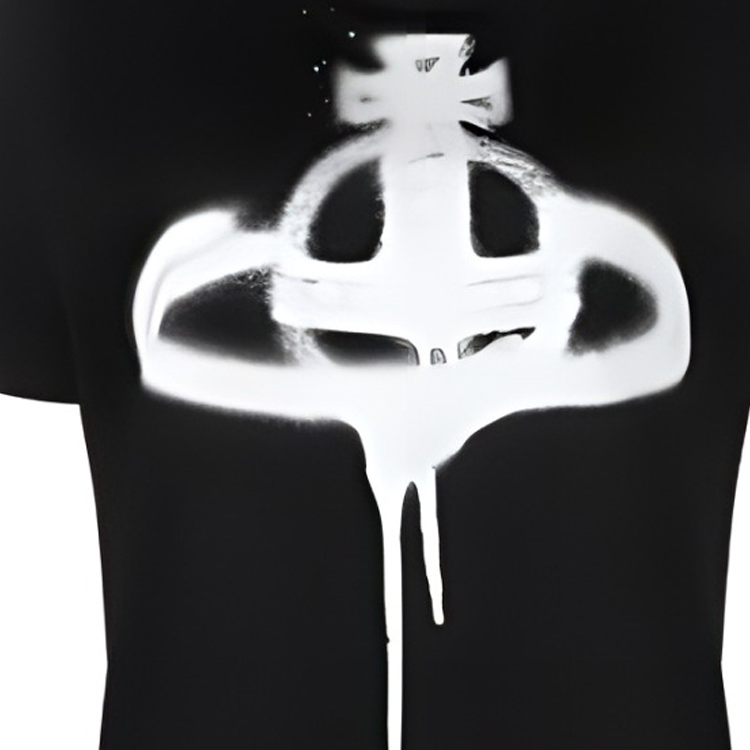 Sizing (W) 비비안 웨스트우드 SS23 블랙 스프레이 새턴 프린트 크루넥 티셔츠. 3G010011J001MGON401