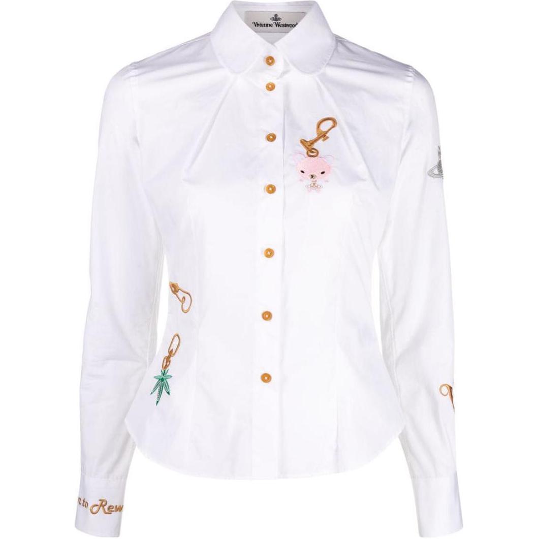 (Women) Vivienne Westwood SS23  White Embroidered Long Sleeve Sunproof Shirt 15010008W009QPI