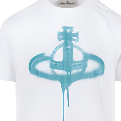 (Women) Vivienne Westwood SS23 White Saturn Spray Print Short Sleeve T-Shirt. 3G010011J001M-A401 Sizing (Women) Vivienne Westwood SS23 White Saturn Spray Print Short Sleeve T-Shirt. 3G010011J001M-A401