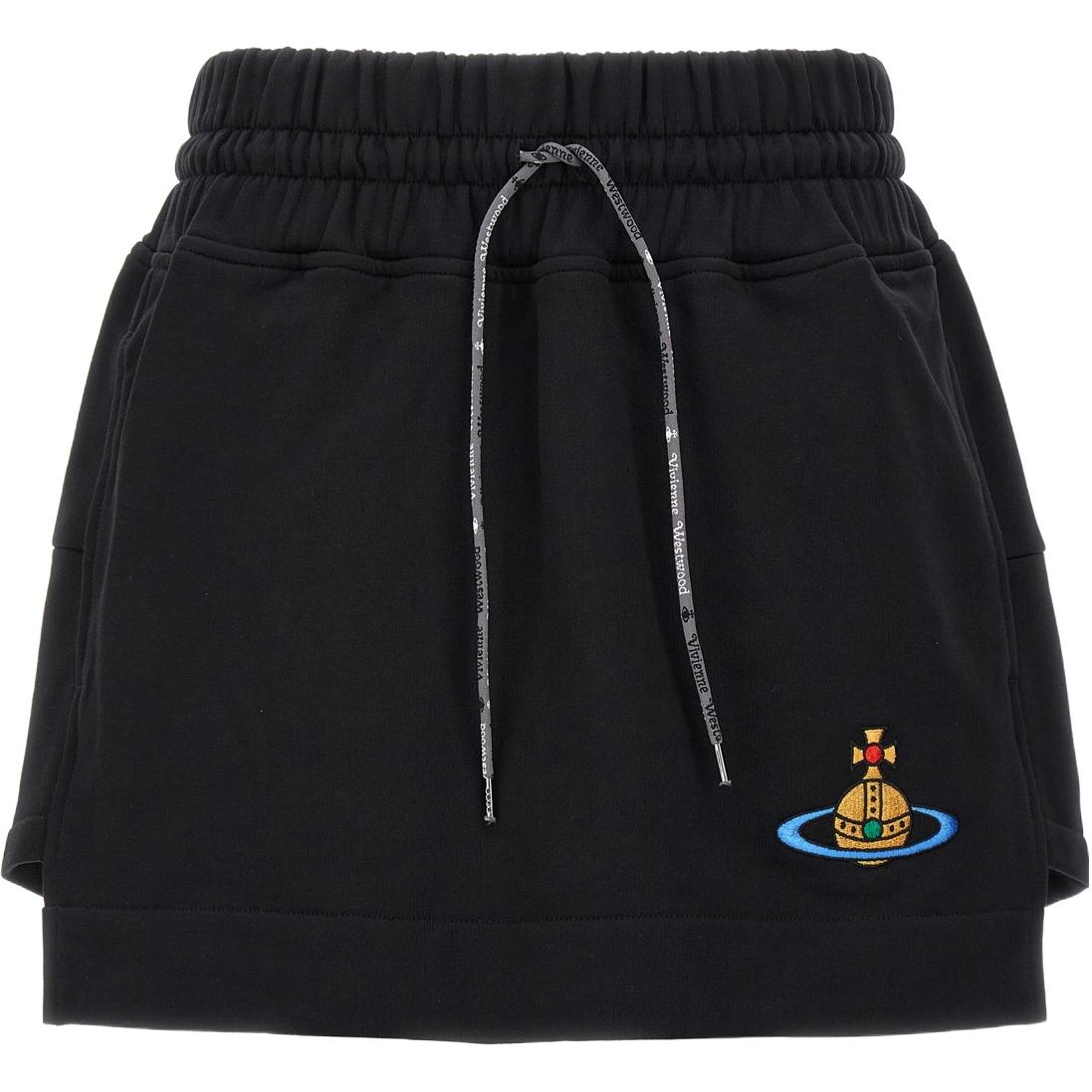 (Women) Vivienne Westwood SS24  Black Slim Fit Skirt with Orb Logo Embroidery. 1J010004J006ON401