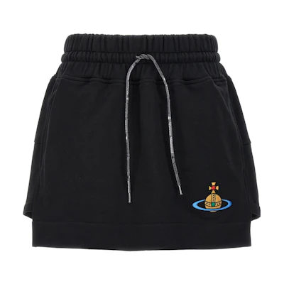 (Women) Vivienne Westwood SS24 Black Slim Fit Skirt with Orb Logo Embroidery. 1J010004J006ON401