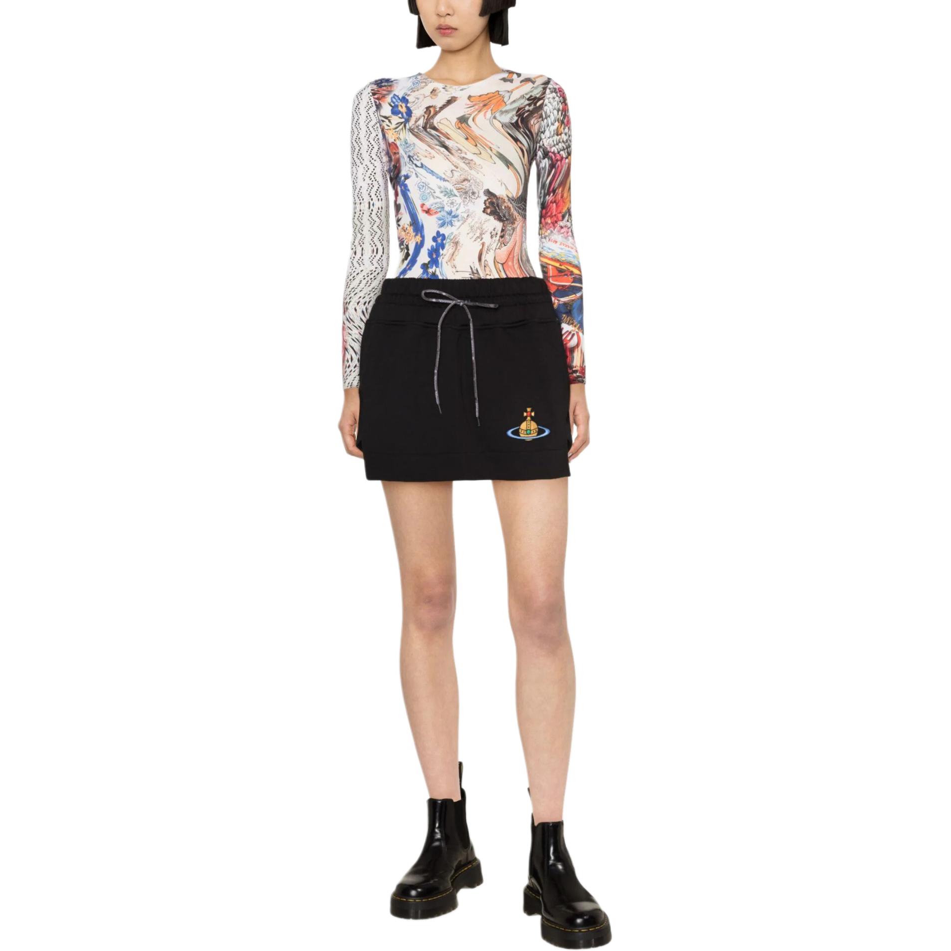 Lookbook (W) Vivienne Westwood SS24 Skirt Hitam Langsing dengan Sulaman Logo Orb. 1J010004J006ON401