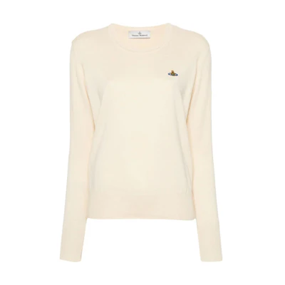 (Women) Vivienne Westwood SS24 Embroidered Logo Crewneck Sweater - Off-White 1803002SY001VA408