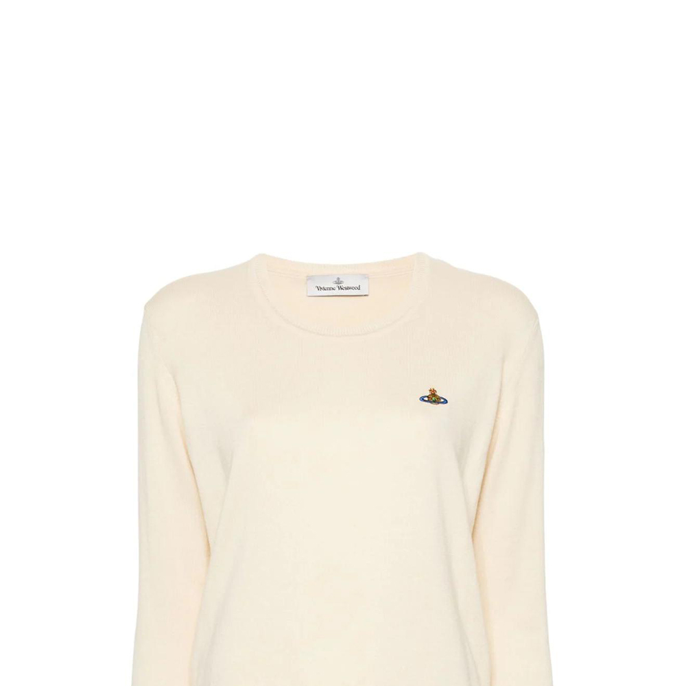 Sizing (W) 비비안 웨스트우드 SS24 자수 로고 크루넥 스웨터 - 오프화이트 1803002SY001VA408