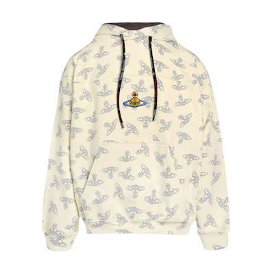 (Women) Vivienne Westwood SS24 Logo Print Embroidered Hoodie White Blue. 3I01000N-J0079-WHITE