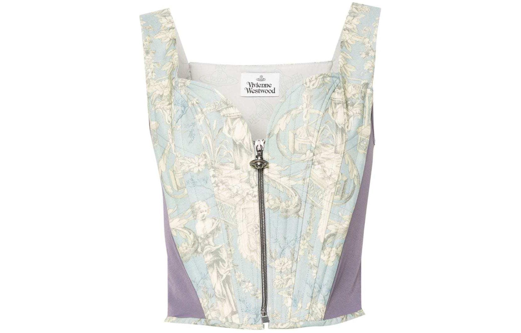 (Women) Vivienne Westwood SS24 Patterned Zip Slim Tank Top Women’s Light Blue 1503003SW00NAK302
