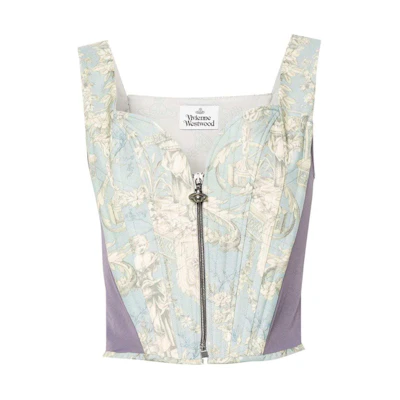 (Women) Vivienne Westwood SS24 Patterned Zip Slim Tank Top Women’s Light Blue 1503003SW00NAK302