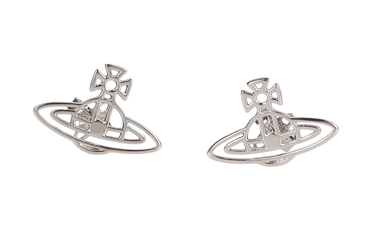 (Women) Vivienne Westwood Thin Line Flat Orb Classic Silver Earrings for Women. 62010208W003