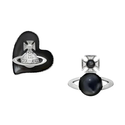 (Women) Vivienne Westwood Thomasina Heart Saturn Asymmetric Earrings Black/Silver Women 6201034302P244P244