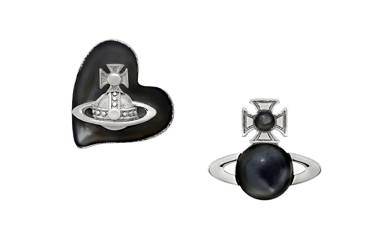 Order (W) 薇薇安·魏斯伍德 Thomasina 愛心土星不對稱耳環 黑/銀 女款 6201034302P244P244