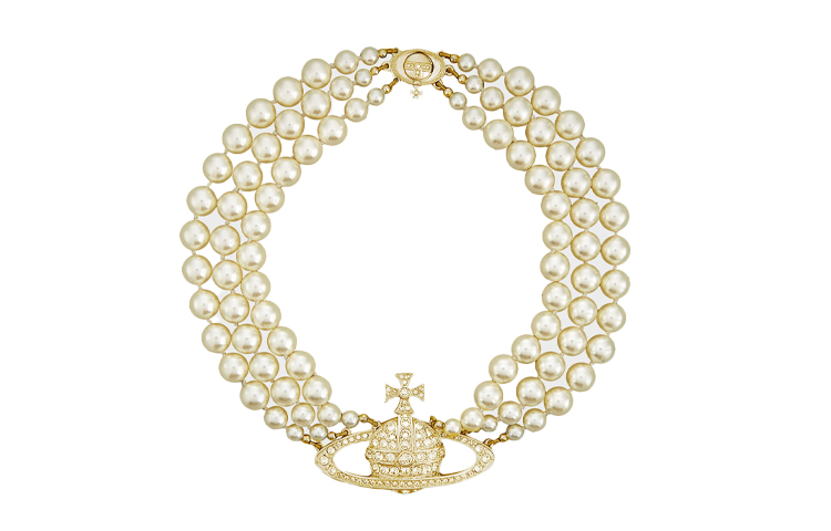 (Women) Vivienne Westwood Three Row Pearl Bas Relief Choker Gold Necklace . 63030007R117R117