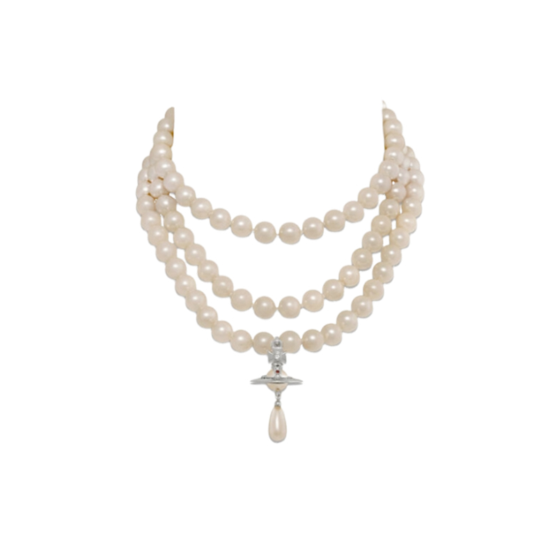 (Women) Vivienne Westwood Three Row Pearl Saturn Pendant Choker Brass Necklace Women. 6303000902P128P128 圖 2