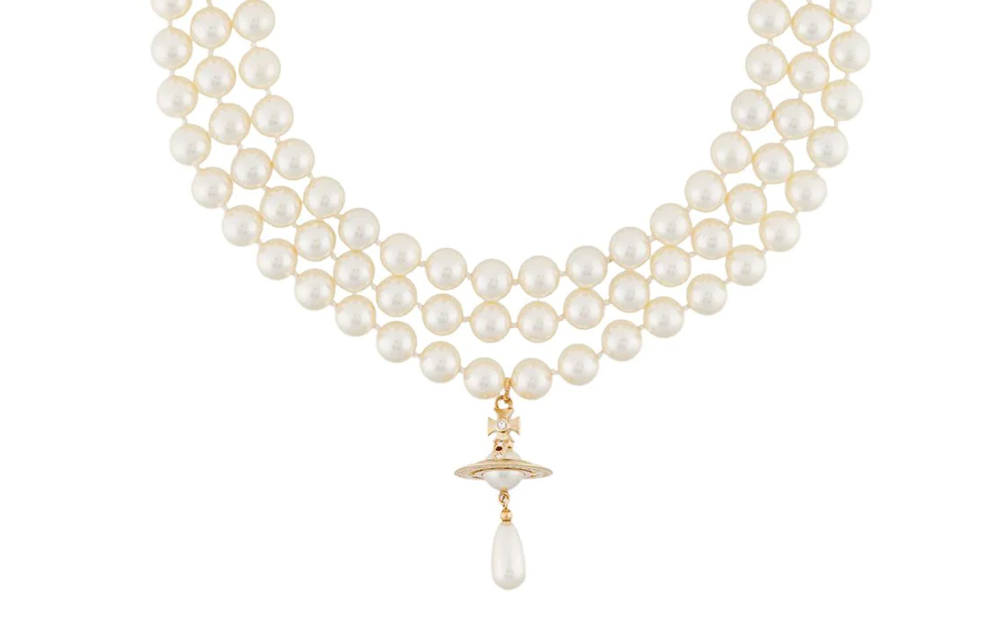(Women) Vivienne Westwood Three Row Pearl Saturn Pendant Necklace Gold for Women. 63030009-R118-CN 圖 2