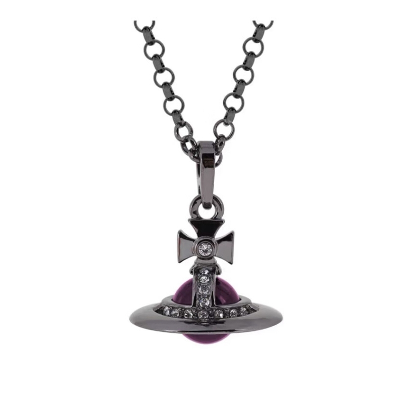 (Women) Vivienne Westwood Tiny Orb Pendant Necklace Silver/Purple with Crystals for Women. 6302022402P322CN