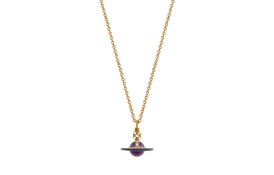 (Women) Vivienne Westwood Tiny Orb Saturn Pendant Necklace Brass Gold Chain Purple Sphere 6302039I02R653R653 圖 2